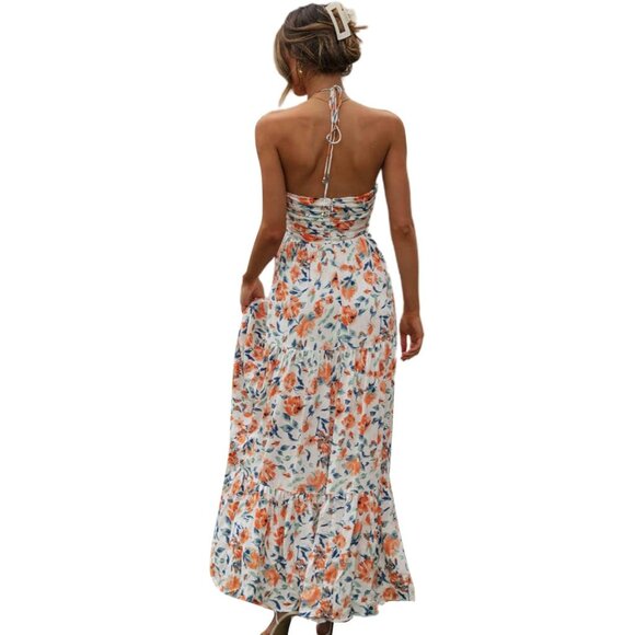 Women's Floral Maxi Dress Boho Sleeveless Summer Backless Ruffle Size Small - Picture 4 of 5